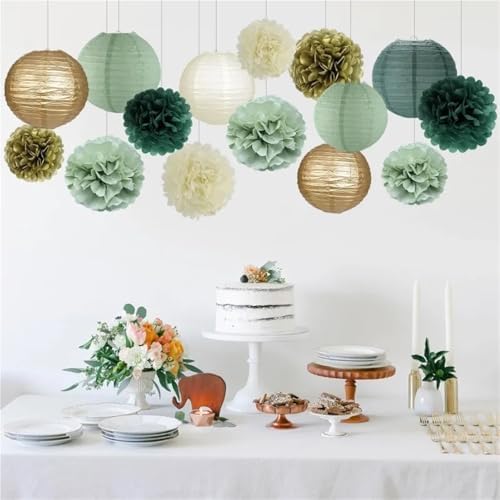 2/5sets Sage Green Tissue Paper Pom Poms Red Christmas Flowers Birthday Baby Shower Wild Safari Jungle Botanical Greenery(1,5sets) - Image 3