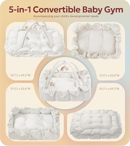 Mallify 5-in-1 Plush Baby Play Gym, Baby Play Mat, Convertible Baby Gym with Blanket and 6 Toys, Tummy time mat, Baby Activity Center from Newborn to Toddler,Baby Gym,Ball Pit,Newborn Essentials,White - Image 2