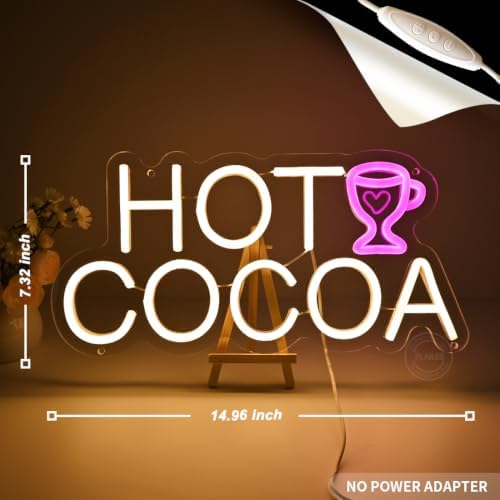 Planzo Hot Cocoa LED Neon Sign Light Cup Chocolate Bar Shop Wall Decor USB - Image 2