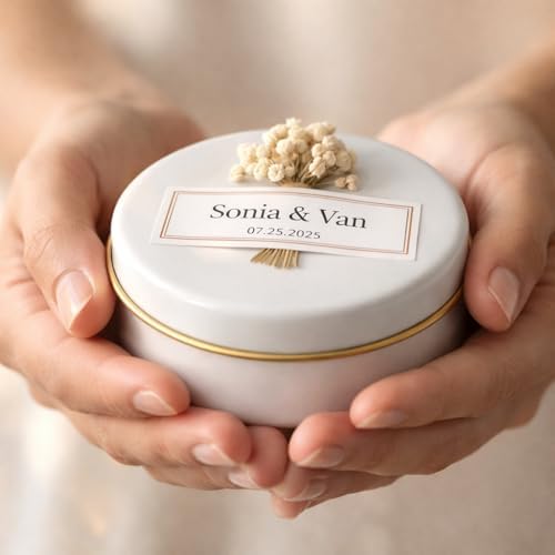 Personalized Scented Soy Wax Candle Favors with Dried Flowers, White Tin Guest Gifts for Weddings, Bridal & Baby Showers, Bulk Sets (10–200 Count) - Image 6
