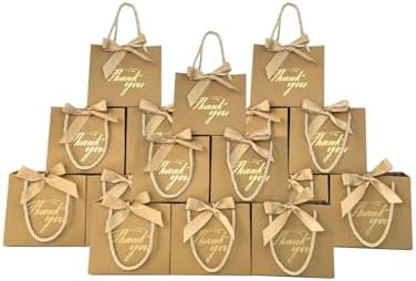 TKSBAG 100 Pack Small Thank You Gift Bags with Handles, 5.5''x 2.3''x4.7'' Mini Brown Gift Bags Bulk for Baby Shower, Birthday, Wedding, Party Favors, Mother's Day by TKSBAG