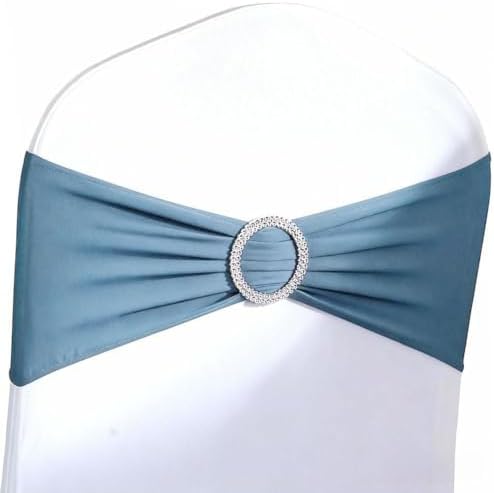 50 Pack Dusty Blue Chair Sashes, Spandex Dusty Blue Chair Bands Bows for Wedding Reception Events Decorations, Dark Blue Chair Ties for Covers by JFDYDM