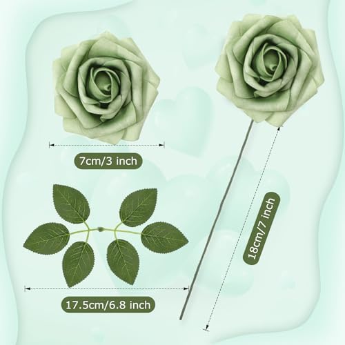 100 Pcs Artificial Rose Flowers, Gradient Green - Image 2