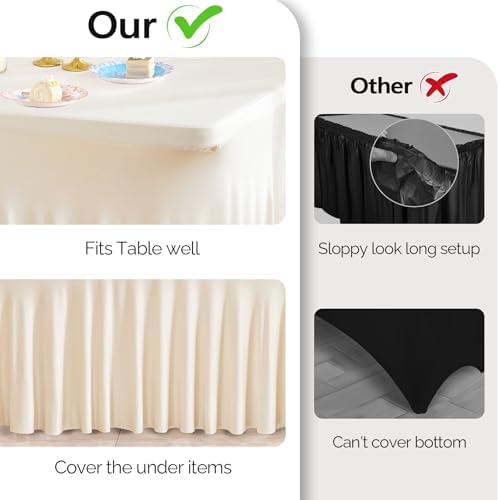 Wish Care 2 Pack Ivory Spandex Table Clothes for 4 Foot Rectangle Tables, 4FT Wrinkle Free Fitted Tablecloths Ruffles Design Table Cover for Party, Banquet, Wedding and Events - Image 3