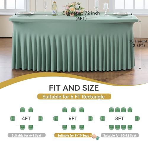 Spandex Tablecloth 6FT Rectangle Table Cover 6 Pcs Dusty Green Wrinkle-Free - Image 6