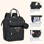 BabbleRoo Diaper Bag Backpack, Multifunction Nappy Changing Bag with Changing Pad, Stroller Straps & Pacifier Case, Unisex Stylish Travel Back Pack for Moms & Dads - Black - Image 4