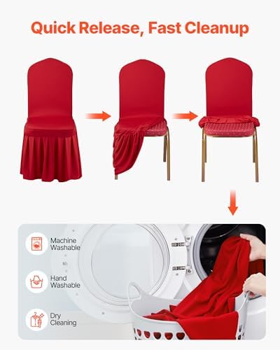 VEVOR Chair Covers, Polyester Spandex Chair Cover, Stretch Slipcovers for Wedding Party Dining Banquet Flat-Front Chair Covers (Red-d, 30PCS) - Image 5
