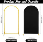 Metal Arch Stand and Cover Set,1 Black Spandex Fitted Backdrop with 1 Gold Wedding Arched Stand Frame for Parties Birthday Baby Shower Bridal Banquet Decoration (6.6FT) - Image 2