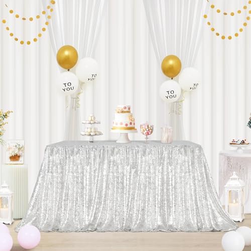 Eternal Beauty Silver Sequin Tablecloth 72 x 108-Inch Sparkly Overlay Rectangle Glitter Table Cover for Wedding Party Birthday Decoration by EternalBeauty