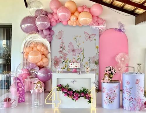 Pink Butterfly Stretchy Arched Backdrop Covers Spring Flowers for Girls Birthday Baby Shower Party Decoration Supplies(No Stand!) - Image 4
