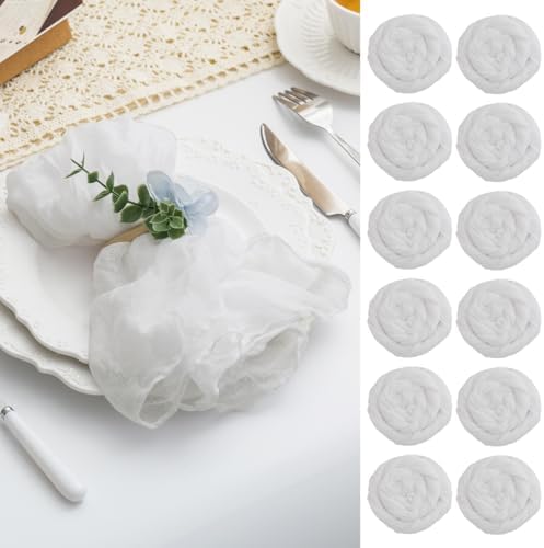 60 Pack White Cheesecloth Napkins Washable 21x21 Inches White Cloth Napkins Set of 60 Dinner Table Napkins for Wedding Cotton Gauze Bridal Baby Shower Rustic Boho Summer Party Table Decor by FoliafeelHome