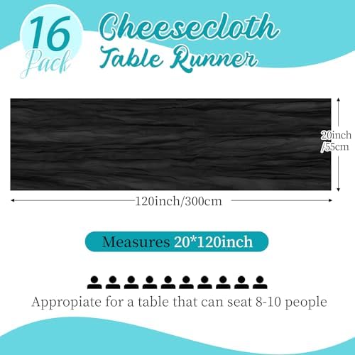 16 Pack Black Cheesecloth Table Runners 20x120 Inch Gauze Table Runner Cheese Cloth 10FT Black Table Runner Rustic Sheer Runner for Wedding Baby Shower Birthday Party Table Decor - Image 2