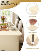 Fixwal 3 Pack 8FT Ivory Tablecloth Rectangle Spandex Fitted Table Cover - Image 4