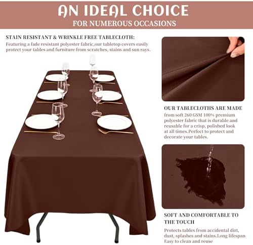 Showgeous 60x102 Inch Brown Rectangle Tablecloth 10 Pack Fit 6FT Table - Image 5