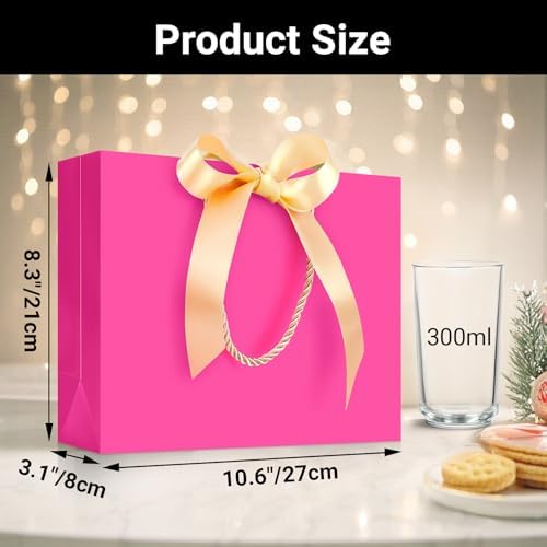 EUSOAR Paper Bags with Handle, 50pcs 10.6"x3.1"x8.3" Heavy Duty Hot Pink Thank You Gift Bags with Bow Ribbon Handle, Gift Treat Party Favor Paper Bags Bulk for Merchandise Shopping Wedding Birthday - Image 2