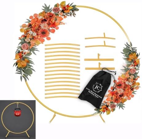 7.2 Ft Round Balloon Arch Stand Gold Backdrop Frame for Wedding, Birthday, Baby Shower, Graduation, Party Decoration-Heavy Duty Steel with Carry Bag-JC HUMMINGBIRD by JCHUMMINGBIRD