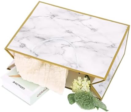 CMECIAL 10 Extra Large Marble Gift Bags with Tissue Papers - 16" White Large Size Wedding Gift Bags Bulk - Image 5