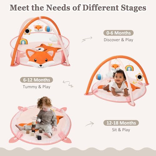 7-in-1 XL Large Baby Play Gym Mat, Tummy Time Mat, Baby Gym & Ball Pit, Baby Activity Mat with Milestone Cards & 6 Detachable Toys for Sensory Motor Skill, Fox - Image 4