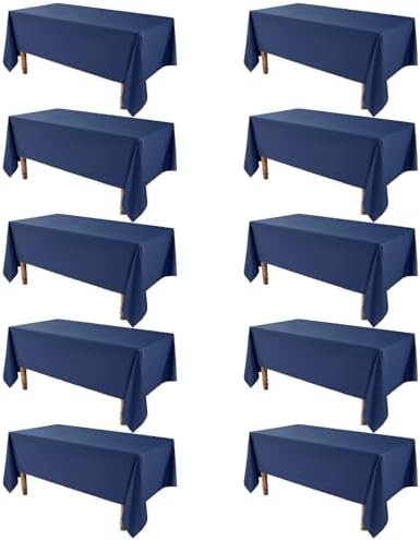 VidaFete 10 Pack 90 * 132inch Navy Rectangle Tablecloth for 6ft Tables by VidaFete