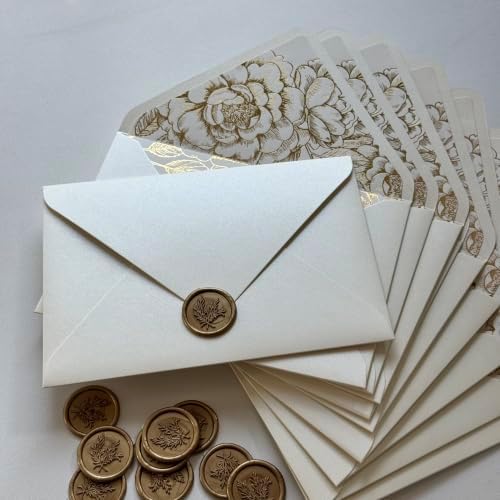 20 Pearl Ivory Envelope with Gold Foil Floral Liner for 5*7 inch Invitation - Image 4