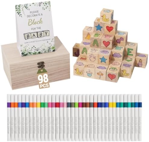 98 Pcs Baby Shower Games Sign Kit & Decor Kit, 60 Blocks, 36 Markers by Unknown