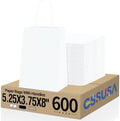 GSSUSA White Gift Bags 5.25x3.75x8 600Pcs, Paper Bags with Handles Bulk for Small Business by GSSUSA
