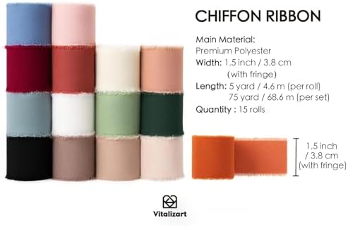 Vitalizart Chiffon Silk Ribbon 1 1/2 Inch x 75 Yd Handmade Frayed Edge Assorted Ribbons for Gift Wrapping Bridal Bouquets Baby Shower Wedding Invitations - Image 2
