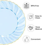 YOUBET 125PCS Clear Blue Gold Plastic Plates - Blue Disposable Plates With Gold Rim Include 25 Dinner Plates 25 Dessert Plates 75 Golden Silverwares for Wedding Birthday & Parties - Image 3