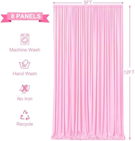 40ft x 12ft Light Pink Backdrop Curtains Wrinkle Free Backdrop Curtain for Wedding Parties Pink Fabric Backdrops Drapes Back Drop Cloth Bridal Shower Stage Curtains Wedding Decorations for Reception - Image 6