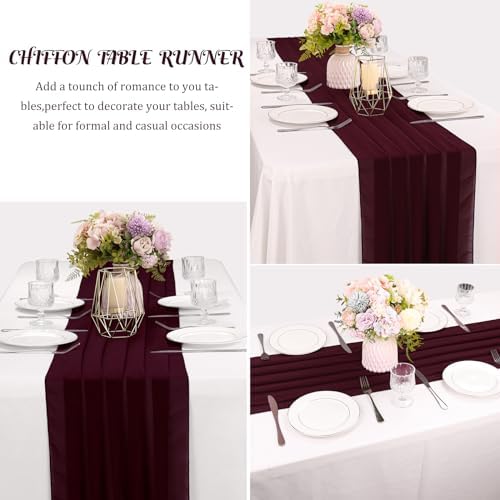 6 Pack 10Ft Burgundy Chiffon Table Runner 29x120 Inches Sheer Fabric Table Runner Romantic Wedding Runner for Thanksgiving Christmas Bridal Shower Decorations （Burgundy） - Image 3