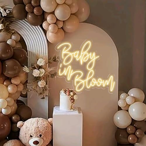 Baby in Bloom Neon Sign Baby Shower Backdrop Welcome Sign,Nursery Wall Art USB Size:20inch by BELISAMA