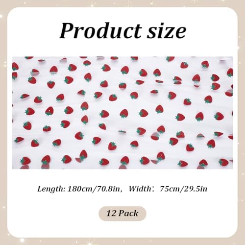 12 Pcs 29x70 Inch Strawberry Shiny Glitter Tulle Table Runner, White Lace Strawberry Tablecloth for Cake Birthday Party Wedding Baby Shower Christmas Decorations - Image 2