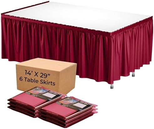 Exquisite Burgundy Table Skirt 6 Pack - Disposable Plastic Table Skirts for Rectangle Tables 6ft 8ft & Round Tables - 29in x 14ft Self-Adhesive Strip - Birthday Wedding Gender Reveal Decor by Exquisite