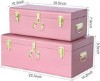 Vixdonos Decorative Large Metal Box Storage Trunk Chest Set of 2 College Dorm Organizer with Hardware Hasps and Handle for Home Deocr,23.7X14.2X9.5 Inches,Deep Pink - Image 2