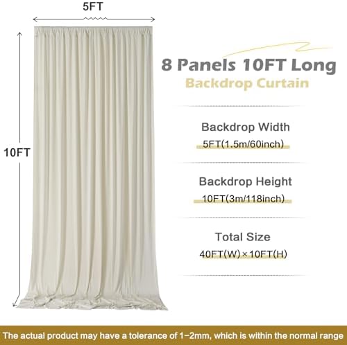 40 ft x 10 ft Wrinkle Free Champagne Backdrop Curtain for Parties, 8 Panels 5x10ft Silky Polyester Wedding Backdrop Drapes Photo Back Drop Cloth for Birthday Baby Shower Photography Background - Image 6