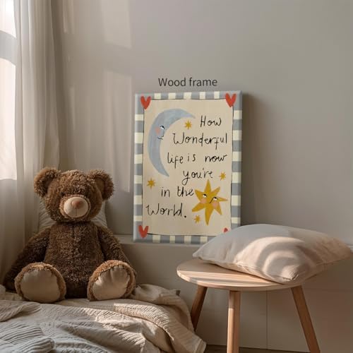 Wrapped Framed Colorful Kids Quotes Motivational Wall Art 16x24 inch HOW WONDERFUL LIFE IS NOW YOU'RE IN THE WORLD Poster Cute Moon And Stars Canvas Prints Nursery Classroom Wall Decor - Image 3