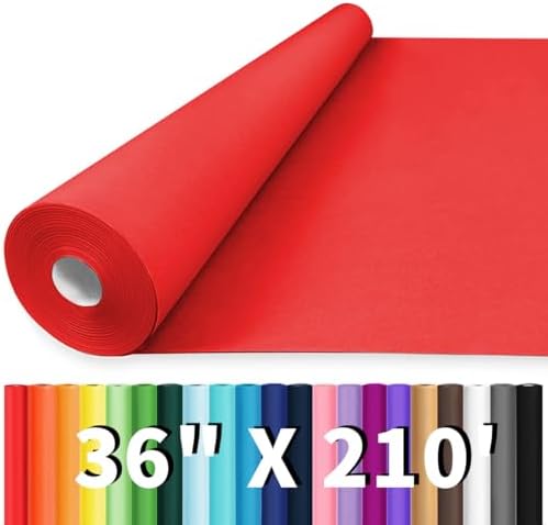 Vanhench 36" x 2520" (210') Red Wrapping Paper Roll, Solid Color Art Kraft Craft Paper for Wedding, Birthday Gifts, Bouquet Flower, Red Bulletin Board Paper by Vanhench