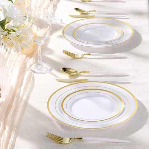 Goodluck 300PCS White Gold Plastic Silverware Set for 100 Guests - Image 6