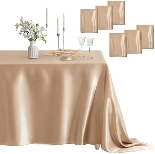 6 Pack Satin Table Cover Rectangle, 60 x 102 Inches, Peach by Counfeisly