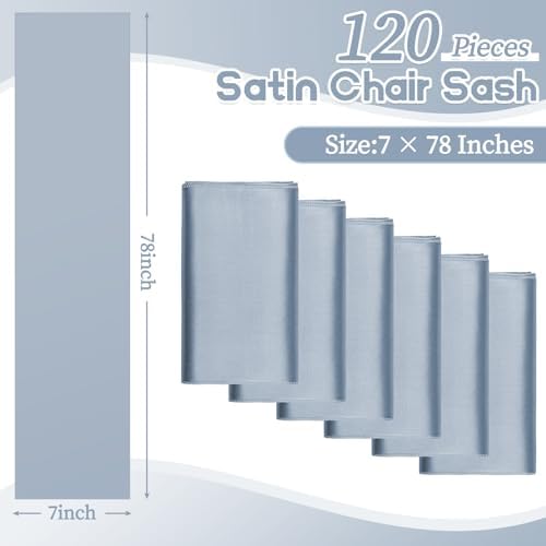 fani 120 PCS Satin Chair Sashes, 7x78 Inch, Dusty Blue - Image 2