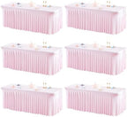 6 Packs Pink Table Clothes for 6 Foot Rectangle Tables, One-Piece Wrinkle Resistant Stretch Spandex Table Covers with Skirt for Event Banquet Wedding Birthday Party by PartyTalk