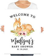 Andaz Press Custom Large Baby Shower Canvas Welcome Sign, 16 x 20 Inches, Woodland Deers, Guestbook Alternative, Personalized Sign Our Canvas, for Woodland Forest Animal Baby Shower, Baby Sprinkle - Image 3