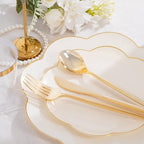 ejonirinjonir 180pcs Elegant Gold Rim Ivory Plastic Plates for Wedding Gala - Image 2