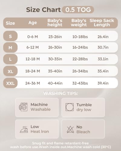 Yoofoss Baby Sleep Sack 0-6 Month 0.5TOG 100% Organic Cotton 2-Way Zipper - Image 5
