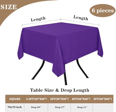Fitable 6 Pack Purple Square Tablecloths 70x70 Inch for 2-4 Ft Tables - Image 5