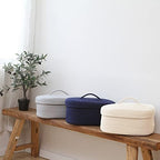 Sea Team Oval Storage Basket, Woven Cotton Rope Basket with Lid, Cream - Image 7