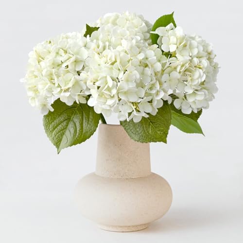 ZYTUYO 4PCS White Artificial Flowers Hydrangea 20" Real Touch Latex Faux Hydrangeas Silk Flowers with Green Leaves Stems for Short or Tall Vase Table Party Center Fake Bouquet Decor by ZYTUYO