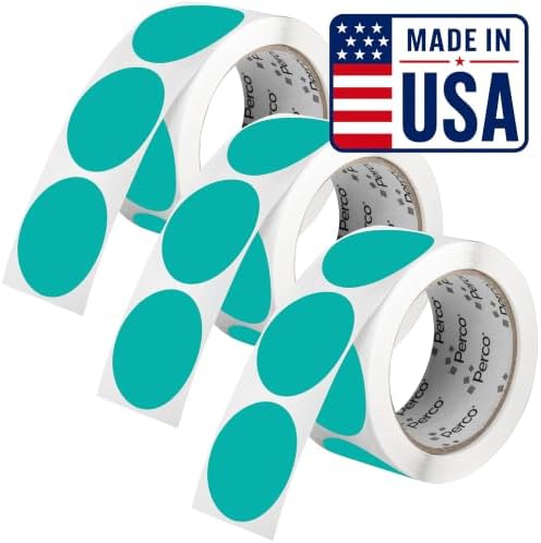 Perco Teal Perforated Round Circle Dot Sticker 2-Inch Labels — 3 Rolls, 1,500 Stickers - Product Labels, Planner Stickers & Modern Organization - Made in USA by Perco