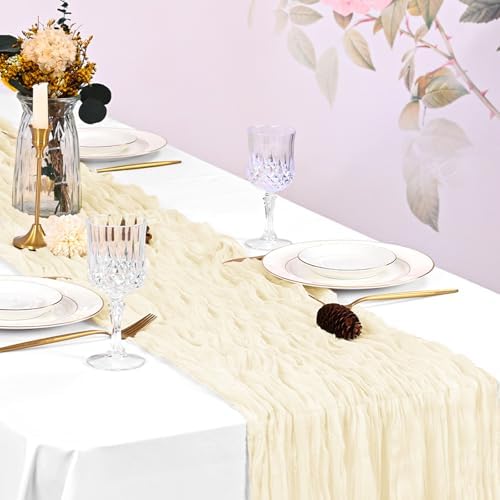 20 Pack Cheesecloth Table Runner - 17x108 Inch Ivory Boho Gauze Cheese Cloth Table Runners for Baby Bridal Shower Decoration Wedding Party Summer Garden Farmhouse - Image 7