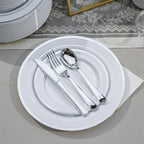 N9R 600PCS White and Silver Plastic Plates, Disposable Dinnerware Set - Image 5
